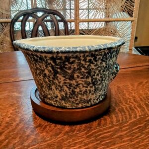 Roseville Ohio Pottery Blue Spongeware Batter Bowl